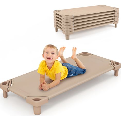 COSTWAY Stackable Daycare Cot Toddler Daycare Rest Mat w/Easy Lift Corner-Coffee (1/5)