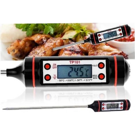 Thermomètre numérique pratique Thermomètre à écran LCD Cuisine avec sonde d'acier inoxydable longue noir (1/3)