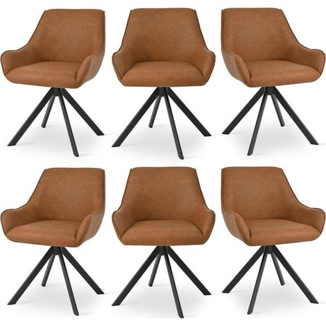 Goeurvant 360° drehbarer Sessel mit geschwungener Rückenlehne und weichem Kissen, perfekte Kombination aus Stil und Komfort - 6er Set - Braun