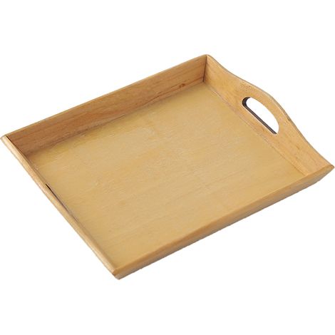Plateau à dîner multifonctionnel, grand service en bois avec poignée pour le petit déjeuner, fruits, café, thé, couleur originale. (1/5)
