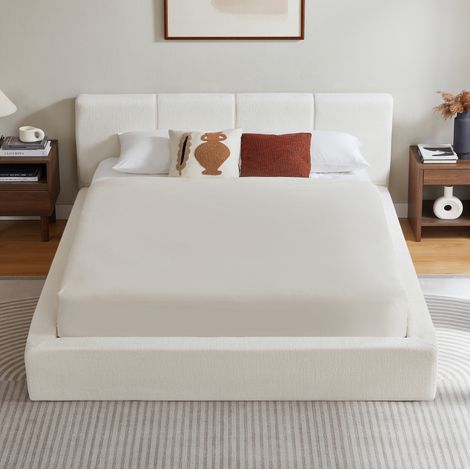 Doppelbett 160x200 cm cremeweiß, Stahl, gepolstertes Kopfteil, ohne Matratze – MEUBLIV (1/5)