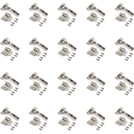 Emuca Set mit 20 geraden Scharnieren X91 mit gedämpftem Schließmechanismus und Anschraubbasen, Höhe 0, Stahl, vernickelt (1/5)