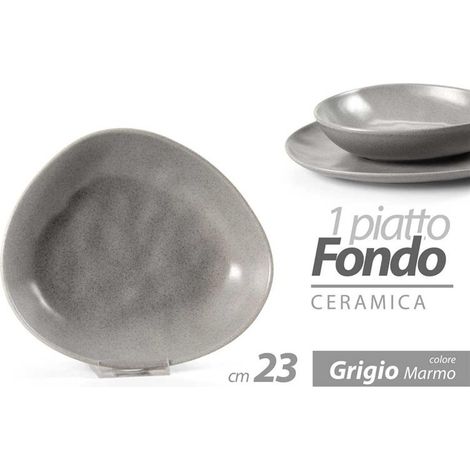 PIATTO FONDO IN CERAMICA DA 23 CM IN COLORE GRIGIO DESIGN EFFETTO MARMO