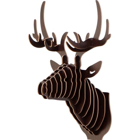 3D tenture murale tête de cerf sculpture décoration murale couloir d'entrée en bois tête de wapiti décoration tête d'animal tenture murale porche décoration murale 29,6 21,2 38 cm couleur noyer 1 pi (1/2)