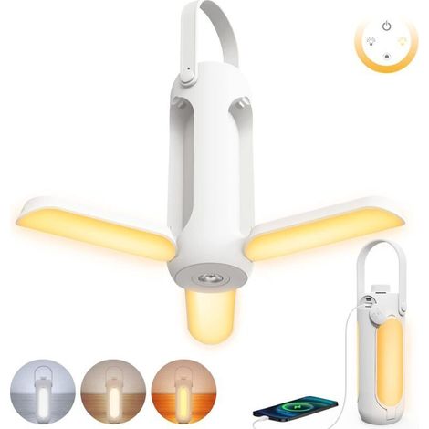 Lampe de Camping Rechargeable, 10000mAh LED Lanterne Camping avec 3 Modes d'Éclairage Réglables pour Tentes, Accessoires de Camping pour Randonnée Pique-nique ou Coupure de Courant, Blanc (1/5)