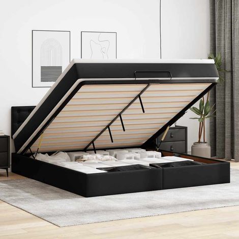 Ottoman-Bett mit Matratzen & LEDs Schwarz 180x200 cm Kunstleder