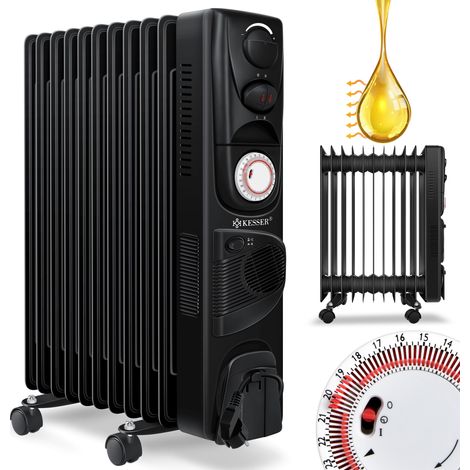 KESSER® Radiador de aceite - calefacción eléctrica Radiador de aceite de 2500W calefacción eléctrica ventilador con temporizador móvil desconexión automática regulación continua de la temperatura neg (1/5)