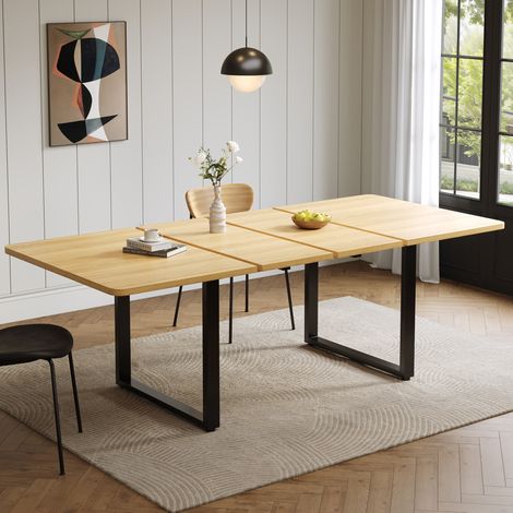 Tavolo da pranzo allungabile 140/180/220 x 80 cm per 6-10 persone, MDF rovere e gambe in metallo (1/5)