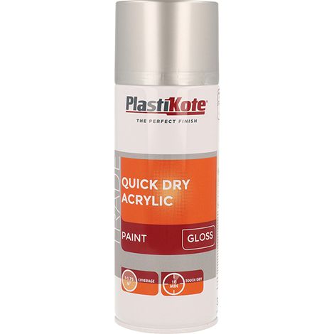 Plasti-Kote Trade Quick Dry Acrylic Spray Paint in Gloss Silver – 400ml