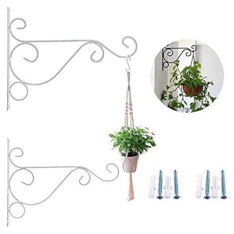 Gancio per lanterna da 25 cm, portavasi decorativo da parete in ferro, con viti nere, per mangiatoie per uccelli, lanterne, campanelli eolici (set da 2, bianco) (1/5)