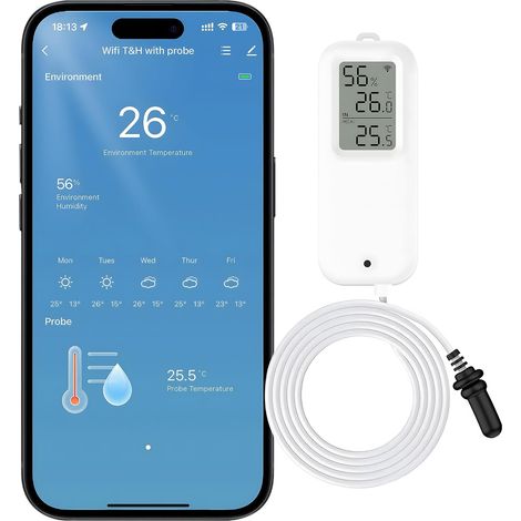 Thermomètre hygromètre WiFi - Capteur de température et d'humidité par application - Portée de 100 m - Compatible avec (WLAN-Version) (1/5)