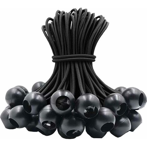30-piece elastic bungee cord, rubber bungee cord with elastic ball for tarpaulin tents, banners, flags, camping, pavilions (Black) (1/4)