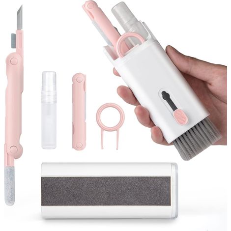 7-in-1 Reinigungsset für Tastatur, PC-Reinigungsset, Tastaturreiniger, Reinigungsbürste, Bildschirmreiniger für Handy/Laptop/Computer/Kopfhörer/Ohrhörer/Kamera (Pink)