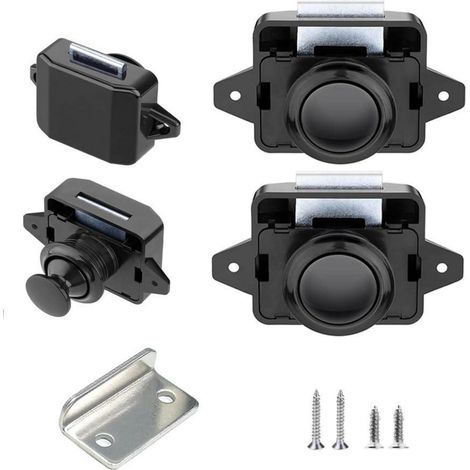 Lot de 2 verrous Push Lock Noir, serrures de meubles sans clé pour camping-car