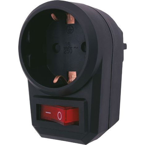Ladrón simple de 1 salida (3680W máximo) con interruptor fabricado en polipropileno color negro