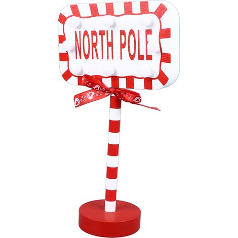 Weihnachtsdekoration „Stop Here“ aus Metall und Massivholz mit LED-Beleuchtung, die den Weihnachtsmann darstellt, für den Weihnachtsbaum. Rechteckige Form, 15,8 x 8 x 28,5 cm. (1/5)