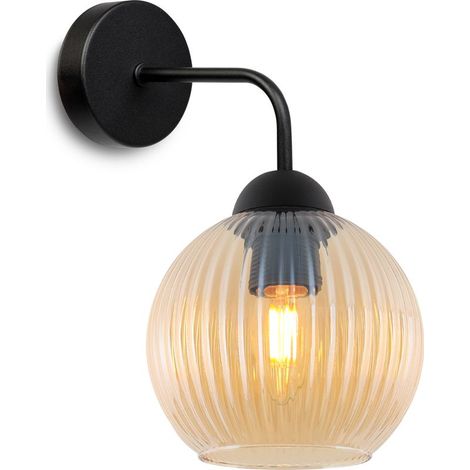 Applique murale Riffle noire monobloc abat-jour miel boule E27 (1/5)