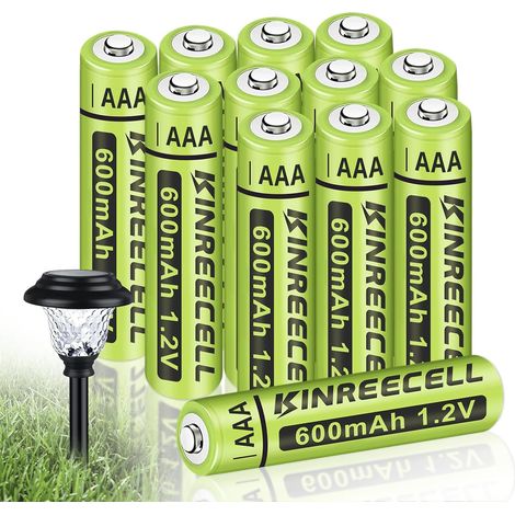 Piles Rechargeables AAA, Ni-MH, Haute Capacité 1,2V Préchargées pour Lampes Solaires Extérieures, Guirlandes Lumineuses, Lampes de Chemin (AAA-600mAh-12pack) (1/5)