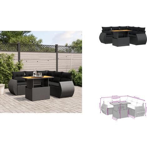 6-tlg. Garten-Sofagarnitur mit Kissen Schwarz Poly Rattan - Gartenmöbel Set - PE-Rattan Möbel - Outdoor Lounge - Gartenlounge - Terrassenmöbel (1/3)