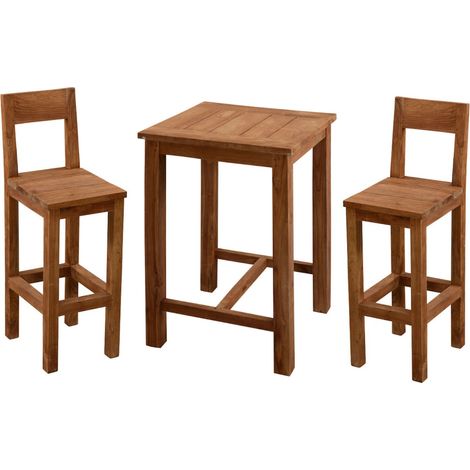 Inko 3-teilige Bar-Sitzgruppe Abacus recyceltes Teak 80x80x108 cm mit 2 Barstühlen (1/5)