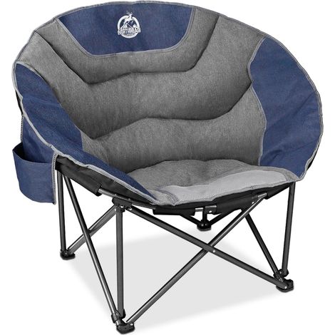 Chaise de camping taille XXL, chaise ronde surdimensionnée, soucoupe rembourrée pliante avec poche latérale, capacité de 226,8 kg pour extérieur, randonnée, pêche, pique-nique, pelouse, bleu (1/5)