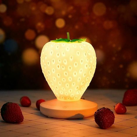 RHG Veilleuse fraise mignonne, veilleuse LED adorable pour enfants, 3 modes, lumière à changement de couleur, cadeau d'anniversaire pour enfants (blanc)
