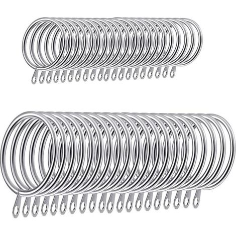 Lot de 40 Anneaux Métal pour Rideaux 45 mm, Accessoires de Suspension Rideaux, Tringles Voile (Argent) (1/5)