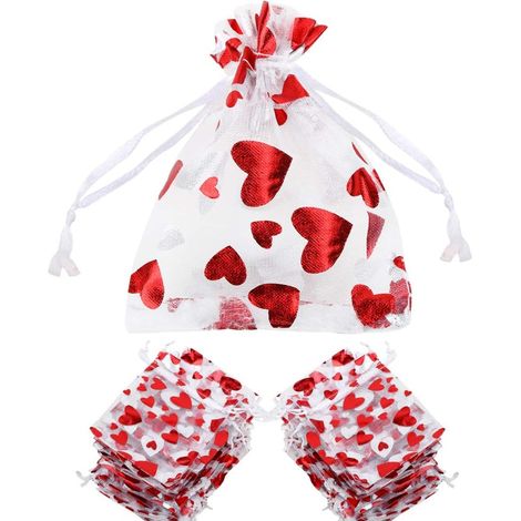 100 Stück Organza-Schmuckbeutel, kleine Beutel, Herzförmige Bonbon-Dragee-Taschen