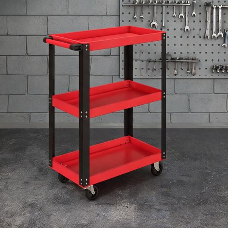 Chariot atelier 3 étagères métal rouge 120 kg coloris rouge (1/5)