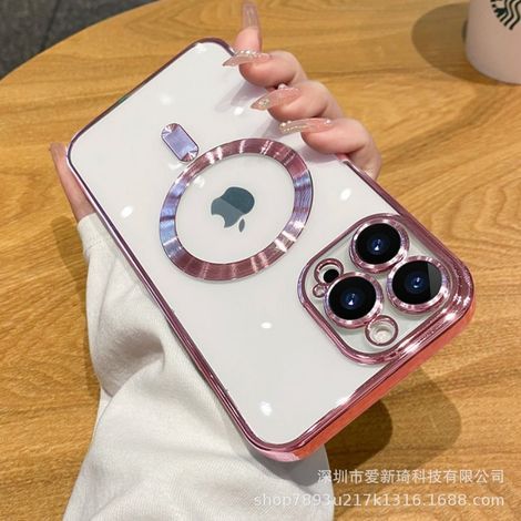 Custodia color oro rosa per iPhone 17 Pro Max con lente magnetica trasparente e pellicola protettiva per lo schermo.