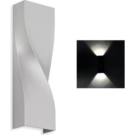 Aplique de pared LED de 11W con fachada decorativa plateada, 4000K, IP44, luz de posición arriba/abajo. (1/5)