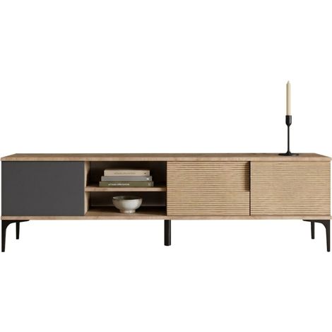 Fernsehschrank Imerese, 2 Türen, klappbar, 3 Fächer, 180x33x49h cm, Eichenholz Braun