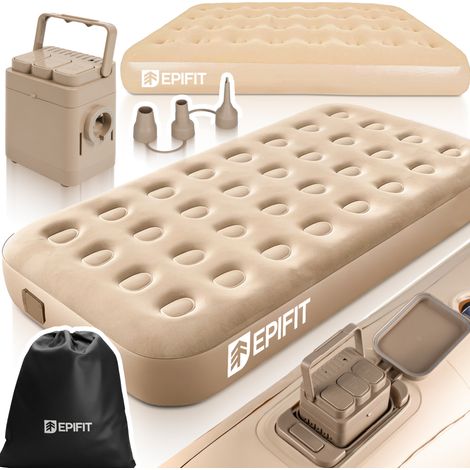 Materassino gonfiabile singolo Aire beige con pompa elettrica USB-C per campeggio, portata massima 150 kg. (1/5)
