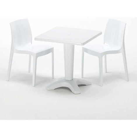 Tavolino Quadrato Bianco 70x70 cm con 2 Sedie Colorate Ice Patio - Bianco