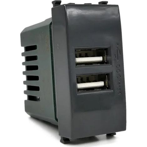 Modulo presa doppia USB da muro per placca cassetta 503 compatibile con Vimar Plana 5V 2 Usb nero (1/3)