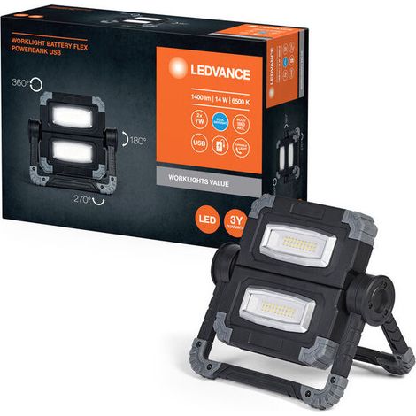 Ledvance Proiettore LED Da Cantiere Value Battery 2x10W 865 Luce Del Giorno 1400lm IP20