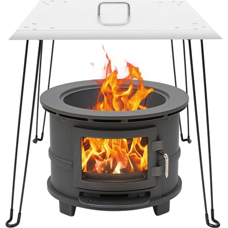 Fire Pit Heat Deflector, 24 x 24 x 24 Inch Square Fire Pit Burner Cover to Push Heat Down and Out Stainless Steel Fires Pits Cover with Foldable Legs and Carrying Handle