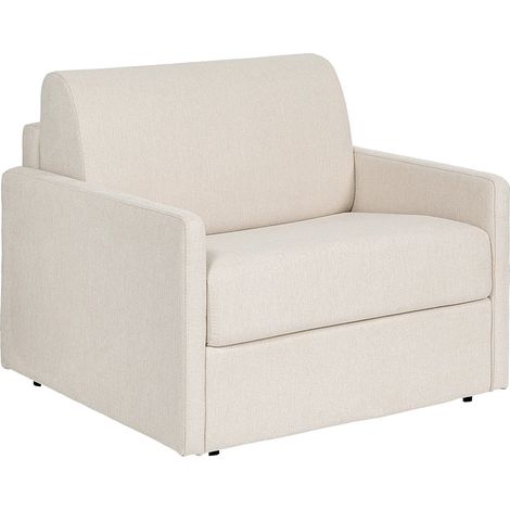 Vente-Unique – Fauteuil convertible express 1 place en tissu 100% polyester beige – Matelas 14 cm – Déhoussable – Couchage quotidien (1/5)