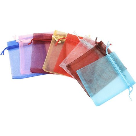 Lot 100 sacs protection grappes, organza raisins fruits, avec cordon, anti-guêpes oiseaux, 25x35cm multicolore (1/3)