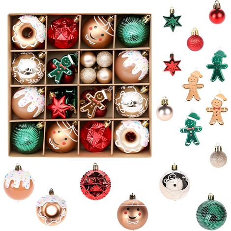 Set mit Weihnachtskugeln – Unzerbrechliche Weihnachtskugeln und Dekorationen aus Kunststoff für Weihnachtsbaum, Kranz, Partys und Heimdekoration (Rot-Grün-Gold – 42 Stück) (1/5)