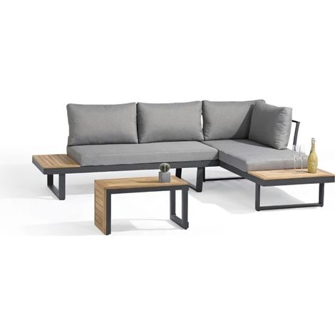 Salon de jardin 4 places DCB GARDEN - Tokyo - En bois d'acacia et aluminium - Gris anthracite