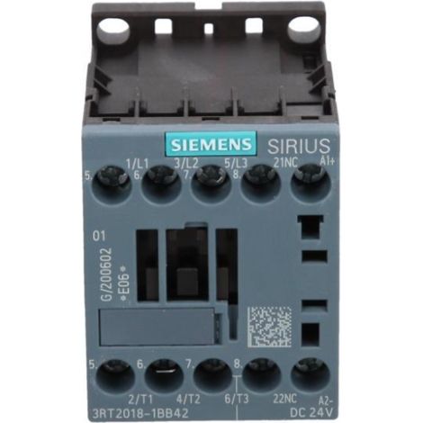 Contactor de potencia 16A 3P 24V CC 0Z 1R S00 3RT2018-1BB42