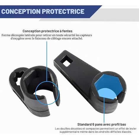 Douille Sonde Lambda, 22mm Clé Sonde Lambda, Clé à Douille Demonte Sondes à Oxygène, 1/2" et 3/8" Jeu Cle Outils Sondes NOx pour Voiture (1/4)