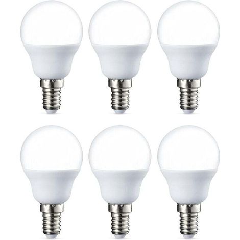 Paquete de 6 bombillas LED redondas pequeñas G45 con base de rosca Edison E14 de 5W (equivalente a 40W) Blanco cálido No regulables [Clase energética F]