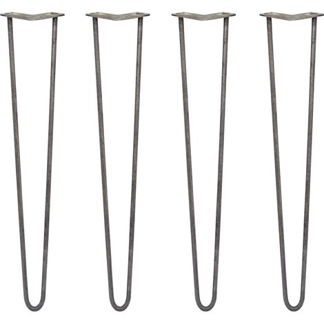 SKISKI LEGS - 4 Patas de Horquilla Metálicas para Mesa Muebles Metal Hairpin Legs 71cm Acero Natural 2 Puntales de Espesor 12mm con Pies Protectores + Paquete de 16 Tornillos de 20mm GRATIS (1/5)