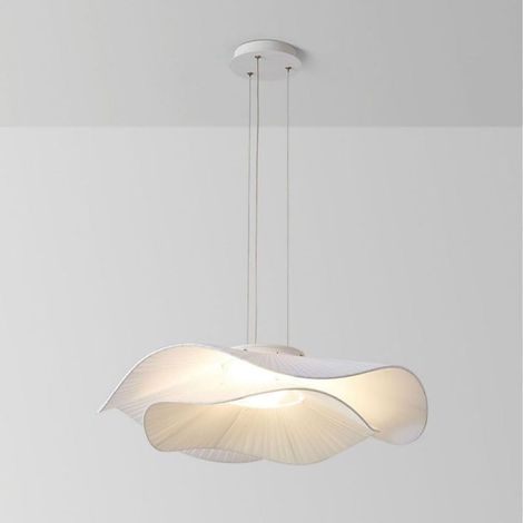 Online Store – Lustre LED à intensité variable – Abat-jour en tissu blanc – Design créatif 2 niveaux – Hauteur réglable 6,3 pouces – Largeur 23,4 pouces (1/5)