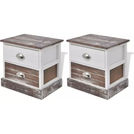 Mesita de noche cómoda muebles de dormitorio 2 piezas marrón y blanco 1402142 (1/5)