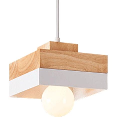 1 Suspension Luminaire Bois Carrée, E27, Métal Industriel, Design Rétro, Salon Chambre Cuisine (1/5)