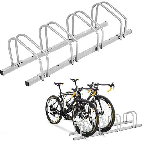 COSTWAY Fahrradstaender Standparker Bodenstaender Aufstellstaender mit 5 Fahrrad Stellplaetze, Mehrfachstaender Stahl für Garage und Garten Silber (1/5)