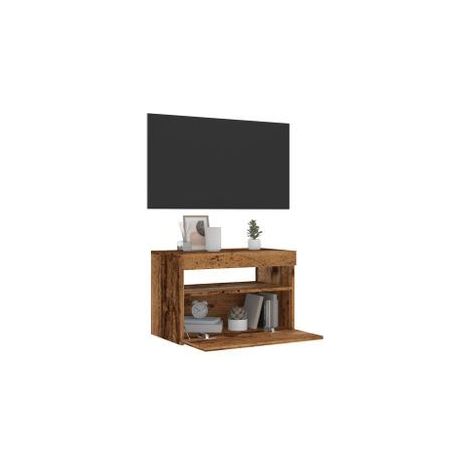 Meuble TV avec lumières LED vieux bois bois d'ingénierie